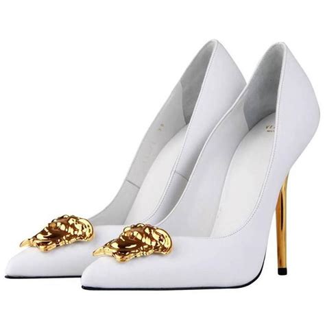 versace white wedges|Versace icon high heels.